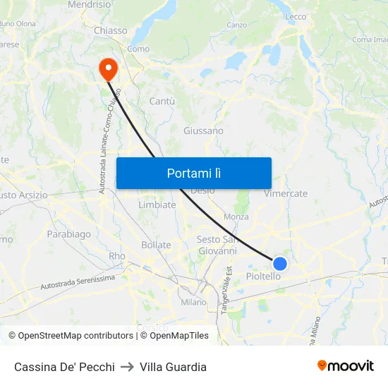 Cassina De' Pecchi to Villa Guardia map