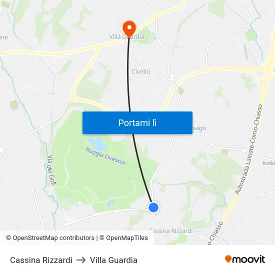 Cassina Rizzardi to Villa Guardia map