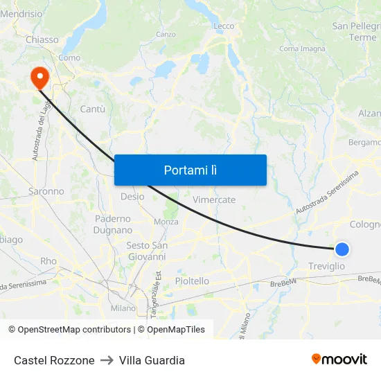Castel Rozzone to Villa Guardia map