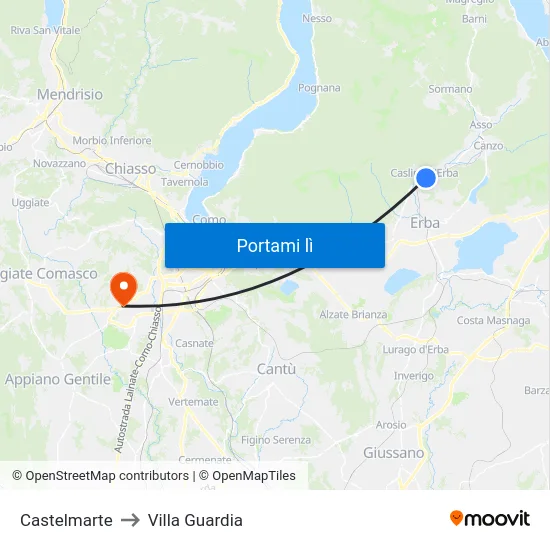 Castelmarte to Villa Guardia map