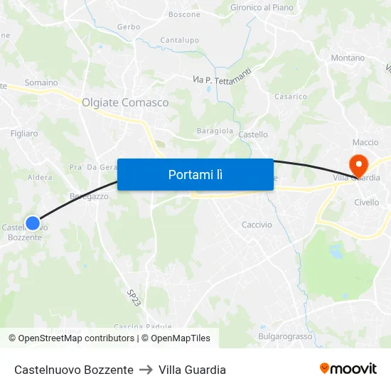 Castelnuovo Bozzente to Villa Guardia map