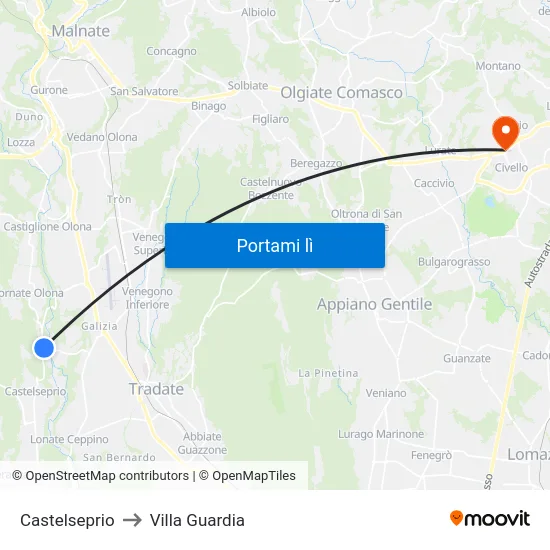 Castelseprio to Villa Guardia map