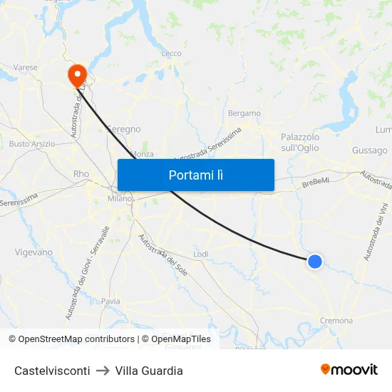 Castelvisconti to Villa Guardia map