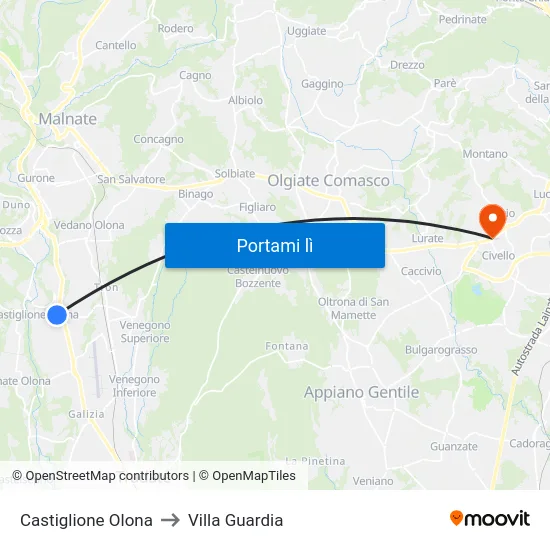 Castiglione Olona to Villa Guardia map