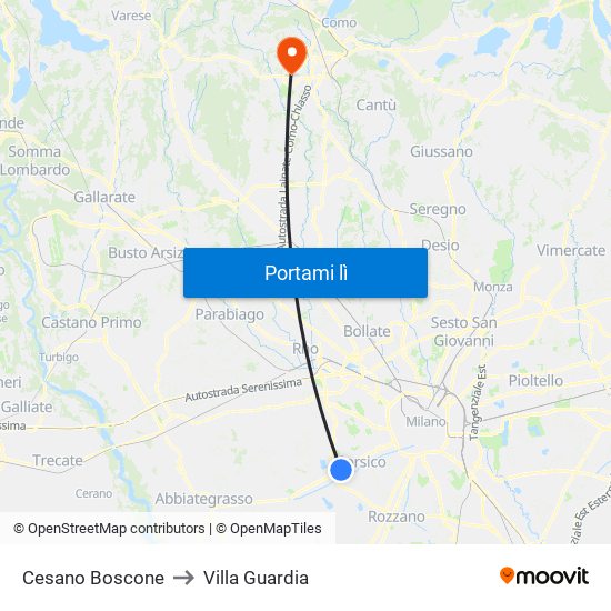 Cesano Boscone to Villa Guardia map