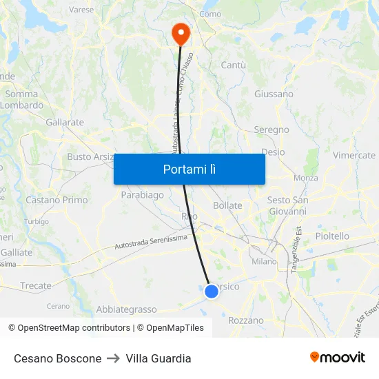 Cesano Boscone to Villa Guardia map