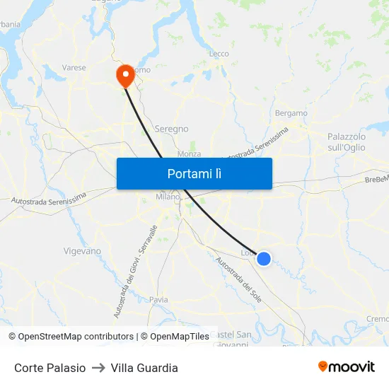 Corte Palasio to Villa Guardia map