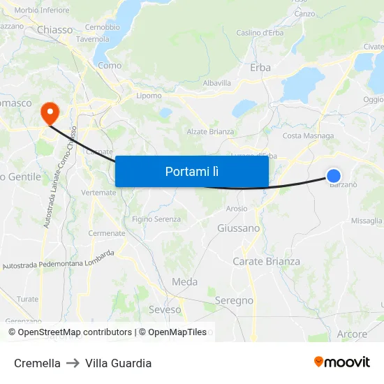 Cremella to Villa Guardia map