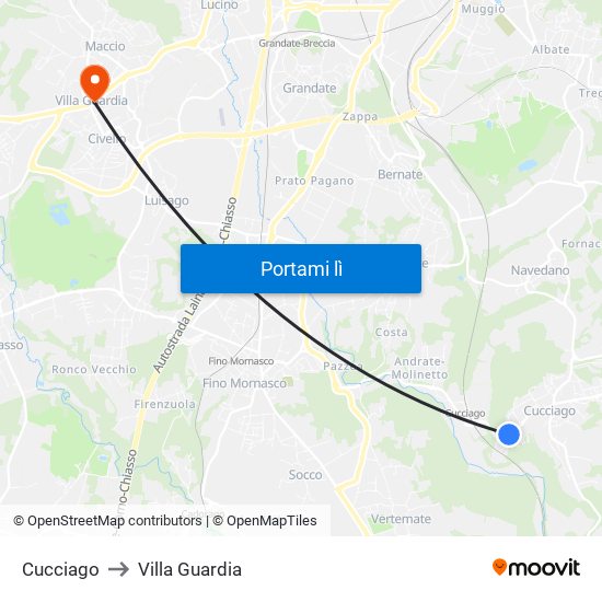 Cucciago to Villa Guardia map