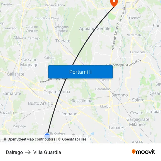 Dairago to Villa Guardia map