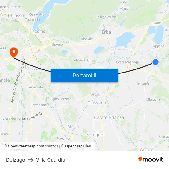 Dolzago to Villa Guardia map