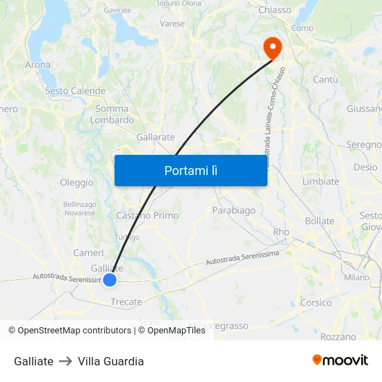 Galliate to Villa Guardia map