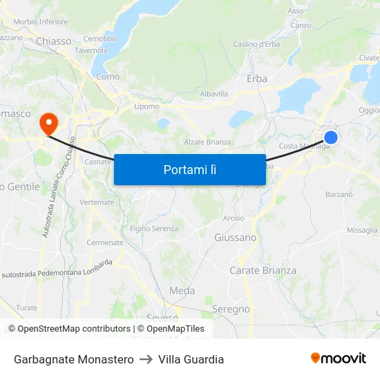 Garbagnate Monastero to Villa Guardia map