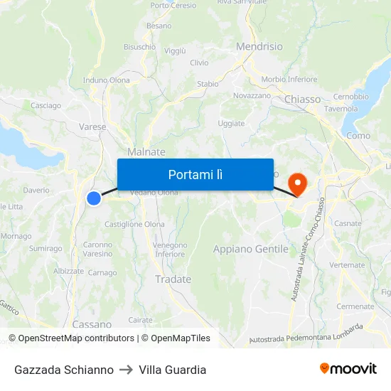 Gazzada Schianno to Villa Guardia map