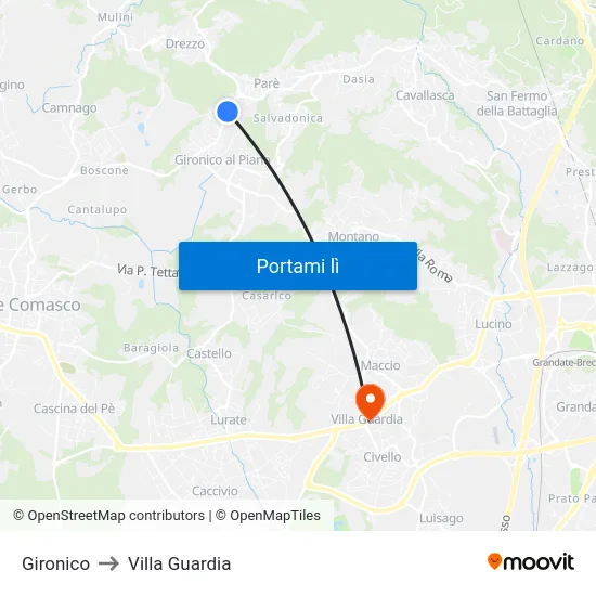 Gironico to Villa Guardia map