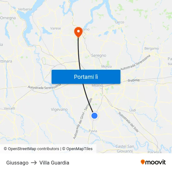 Giussago to Villa Guardia map