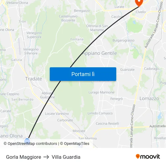 Gorla Maggiore to Villa Guardia map