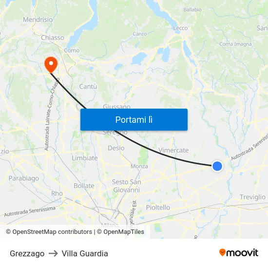 Grezzago to Villa Guardia map