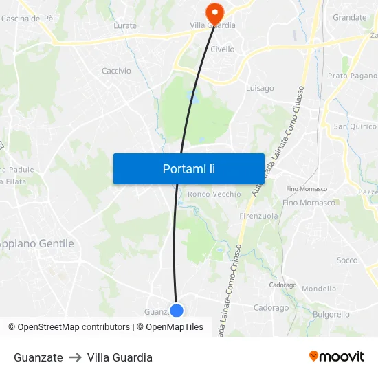 Guanzate to Villa Guardia map