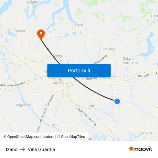 Izano to Villa Guardia map