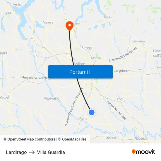 Lardirago to Villa Guardia map