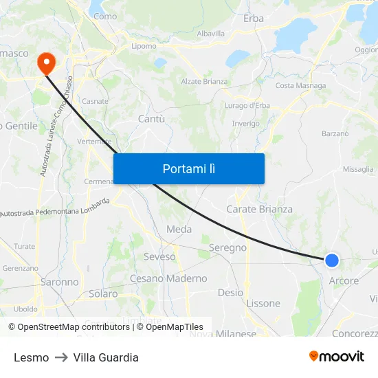 Lesmo to Villa Guardia map