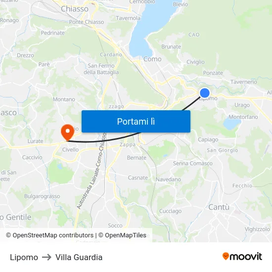 Lipomo to Villa Guardia map