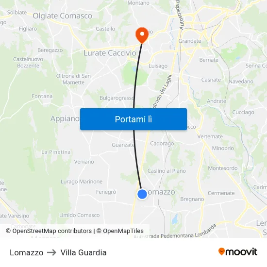 Lomazzo to Villa Guardia map