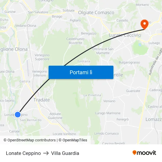 Lonate Ceppino to Villa Guardia map
