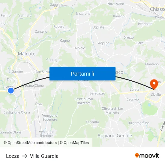 Lozza to Villa Guardia map