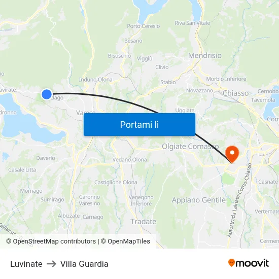 Luvinate to Villa Guardia map