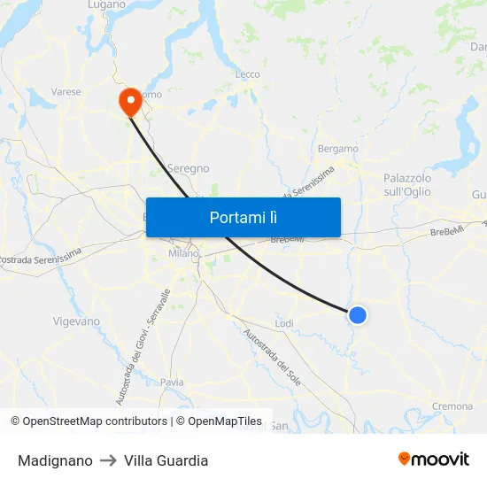 Madignano to Villa Guardia map