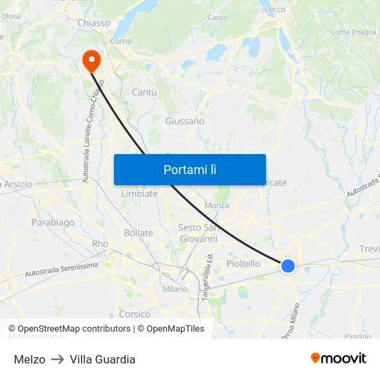Melzo to Villa Guardia map
