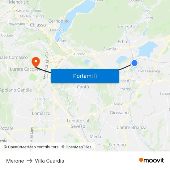 Merone to Villa Guardia map