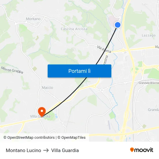 Montano Lucino to Villa Guardia map