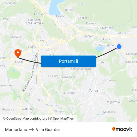Montorfano to Villa Guardia map