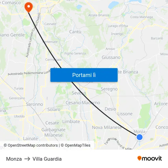 Monza to Villa Guardia map