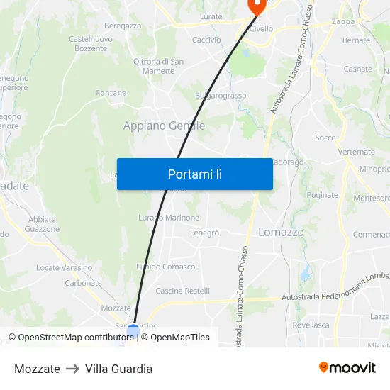 Mozzate to Villa Guardia map