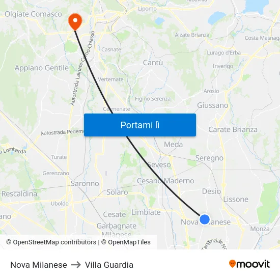 Nova Milanese to Villa Guardia map