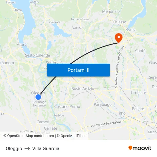 Oleggio to Villa Guardia map