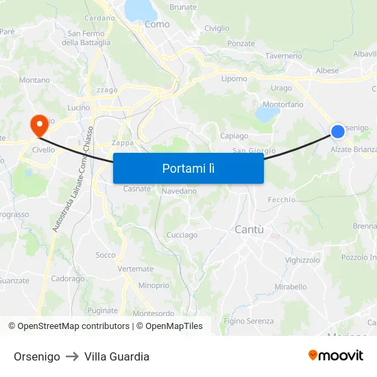 Orsenigo to Villa Guardia map