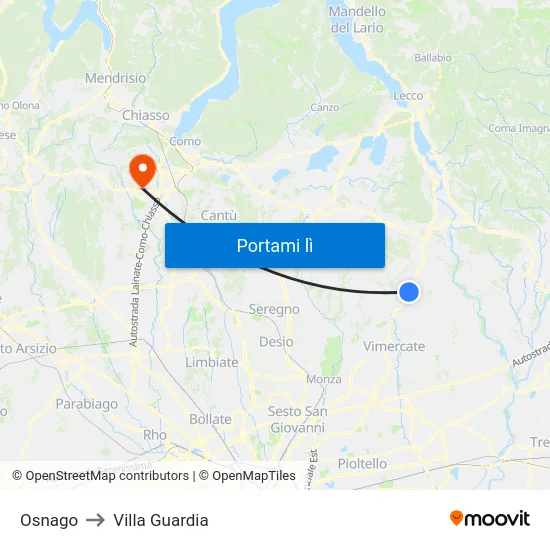 Osnago to Villa Guardia map