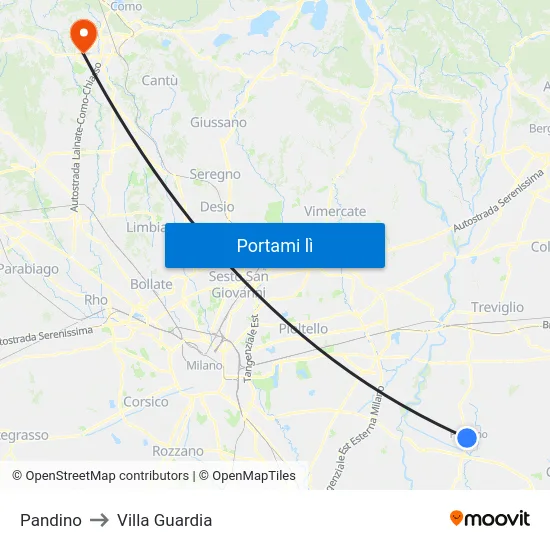 Pandino to Villa Guardia map