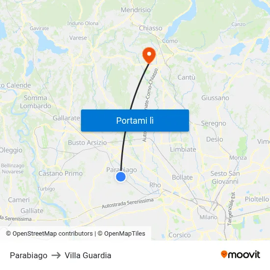 Parabiago to Villa Guardia map