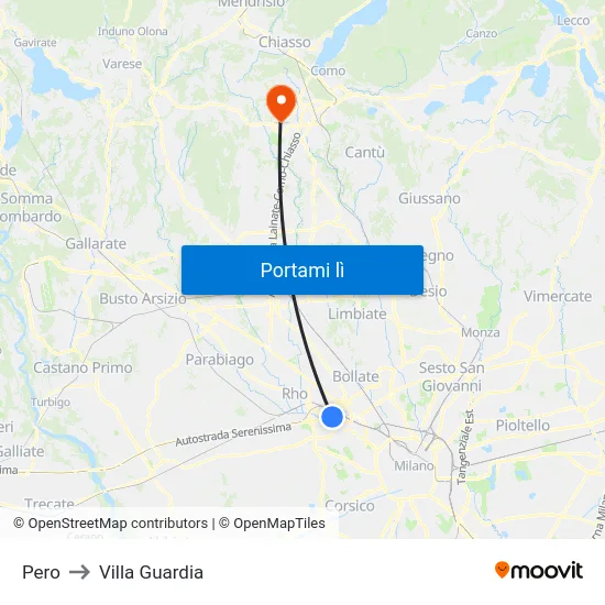 Pero to Villa Guardia map