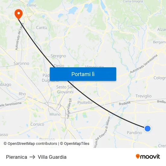 Pieranica to Villa Guardia map