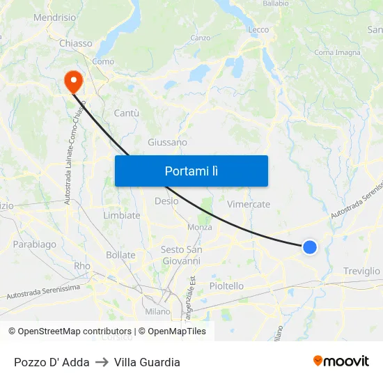 Pozzo D' Adda to Villa Guardia map