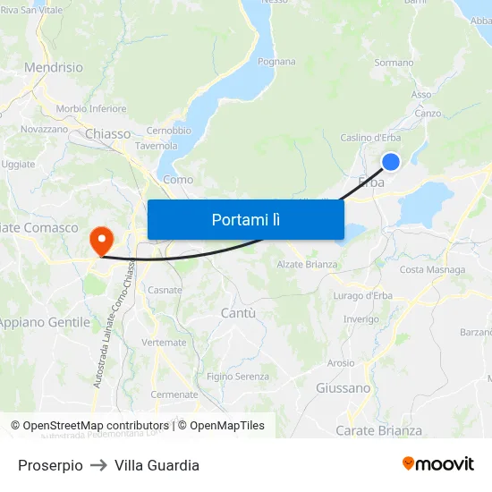 Proserpio to Villa Guardia map