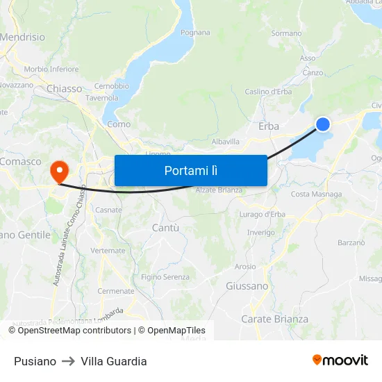 Pusiano to Villa Guardia map