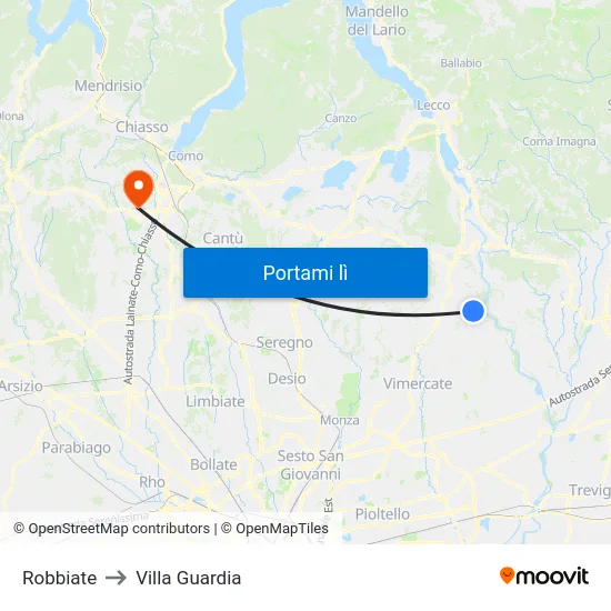 Robbiate to Villa Guardia map